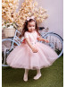 Short Sleeves Blush Pink Lace Tulle Flower Girl Dress